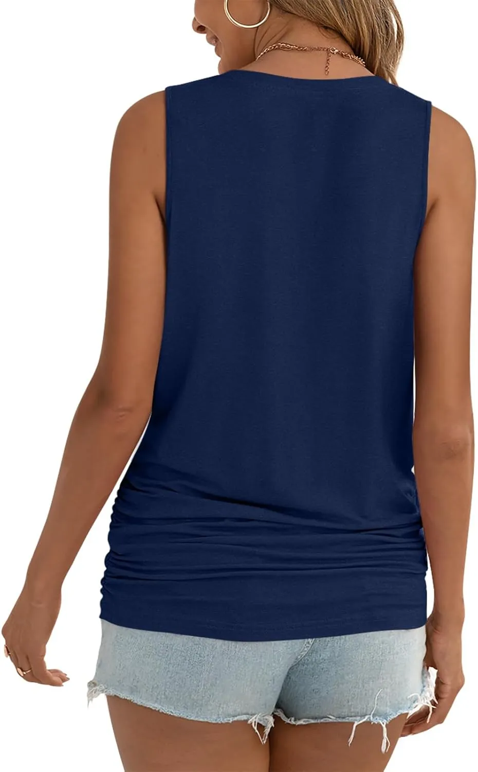 Anydoll Womens Tank Tops Summer V Neck Sleeveleeve Shirts Casual Ruched Tunics