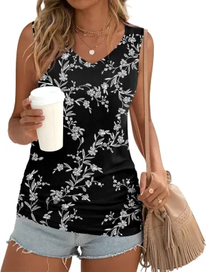 Anydoll Womens Tank Tops Summer V Neck Sleeveleeve Shirts Casual Ruched Tunics