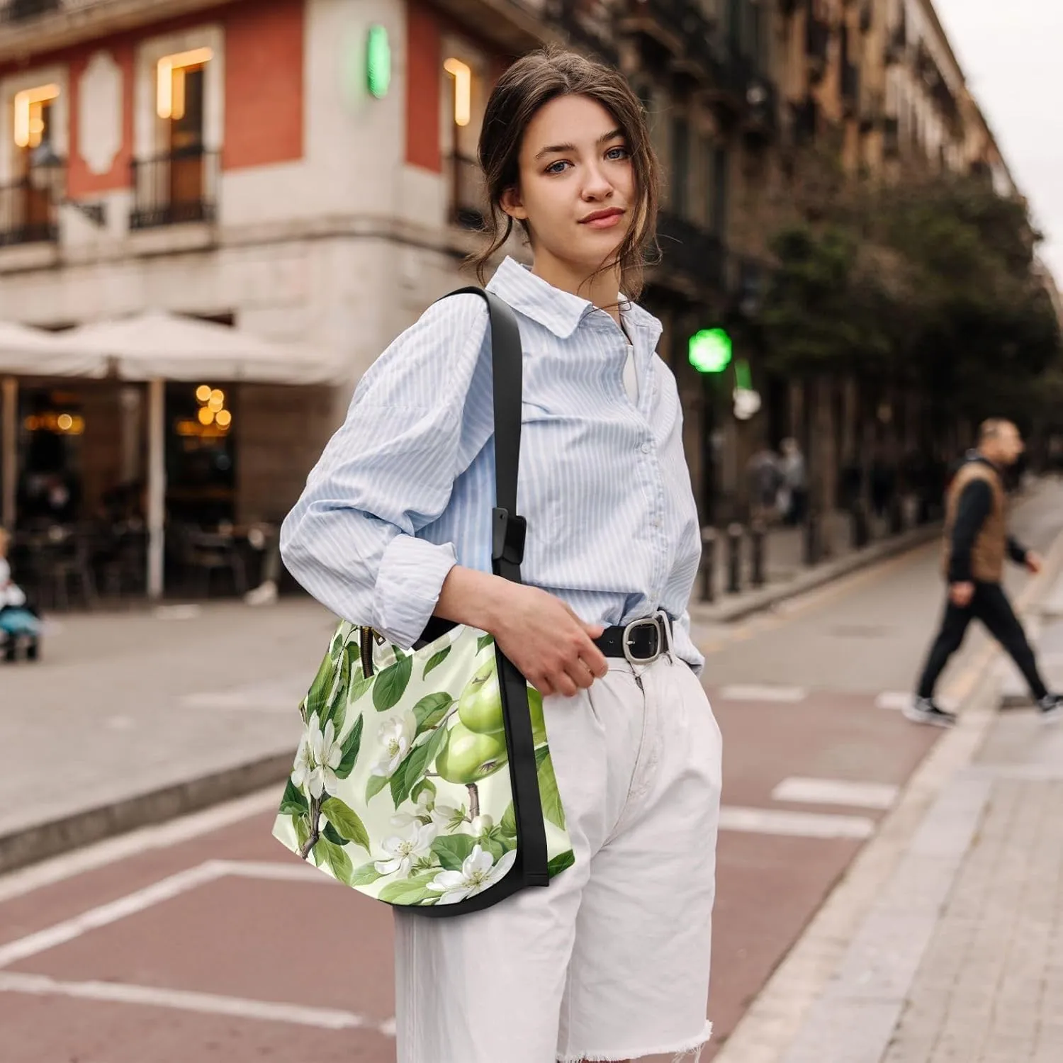 Apples and Blossoms with Leaves Watercolor Adjustable Shoulder Bag, Woman Hobo Shoulder Bag, Shoulder Bag