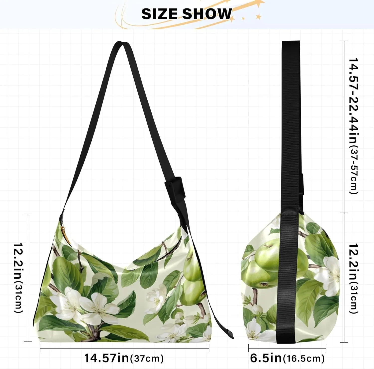 Apples and Blossoms with Leaves Watercolor Adjustable Shoulder Bag, Woman Hobo Shoulder Bag, Shoulder Bag