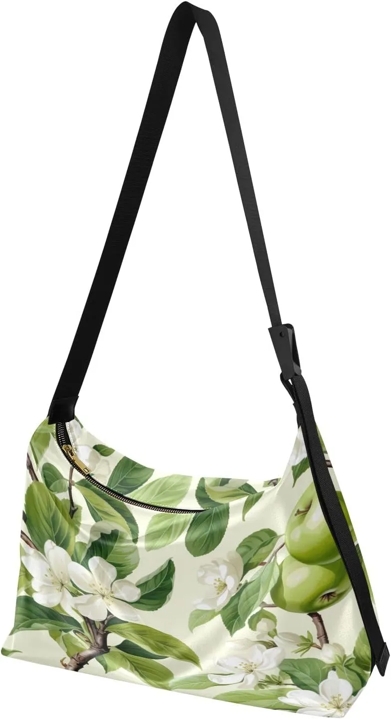Apples and Blossoms with Leaves Watercolor Adjustable Shoulder Bag, Woman Hobo Shoulder Bag, Shoulder Bag