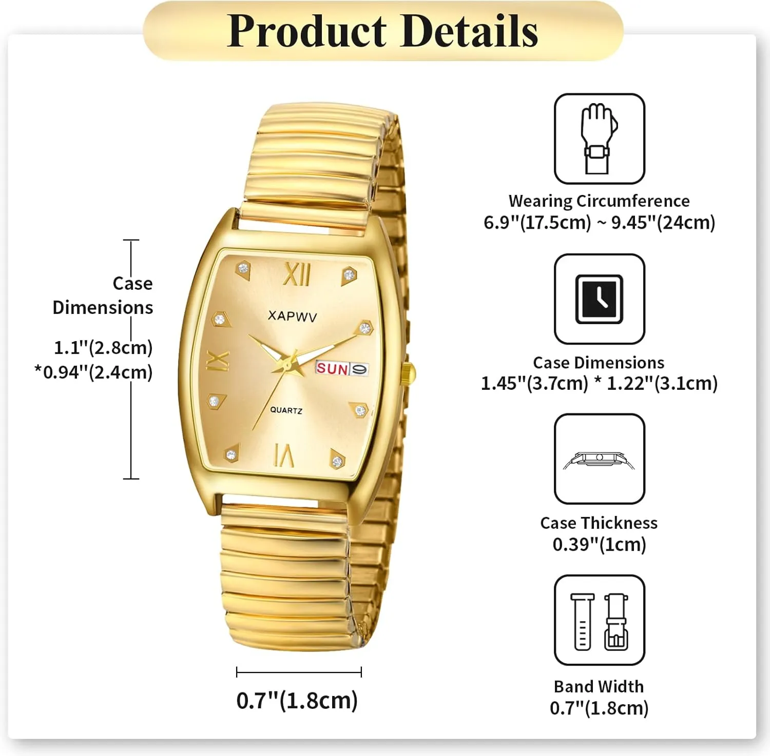 Avaner Elastic Strap Wrist Watches: Stretch Band Gold Silver Easy Reader Bracelet His and Her Bangle Wrist Watches for Men Women