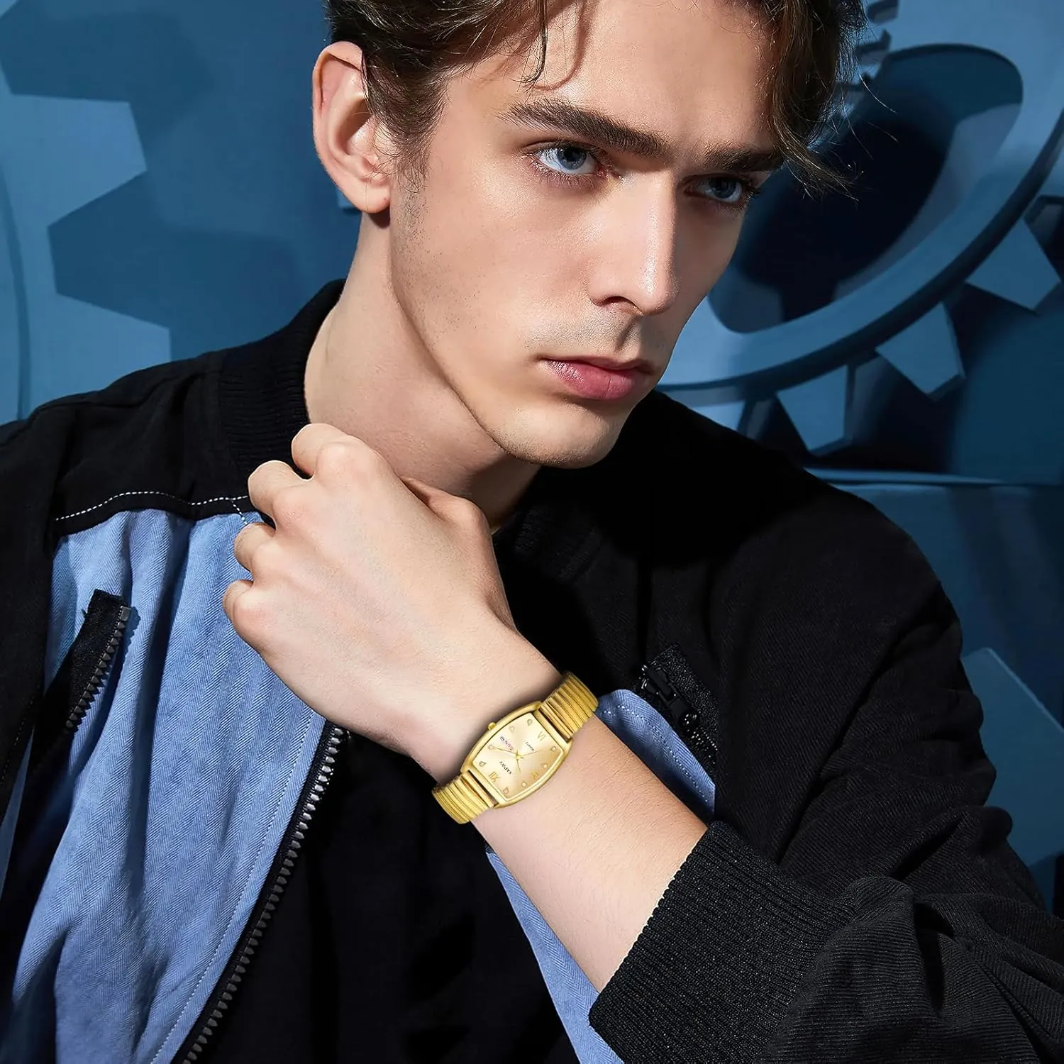 Avaner Elastic Strap Wrist Watches: Stretch Band Gold Silver Easy Reader Bracelet His and Her Bangle Wrist Watches for Men Women