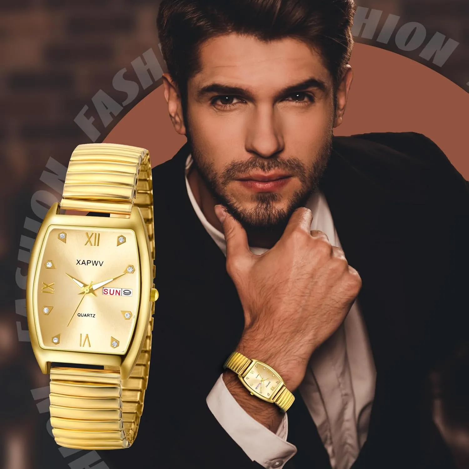 Avaner Elastic Strap Wrist Watches: Stretch Band Gold Silver Easy Reader Bracelet His and Her Bangle Wrist Watches for Men Women