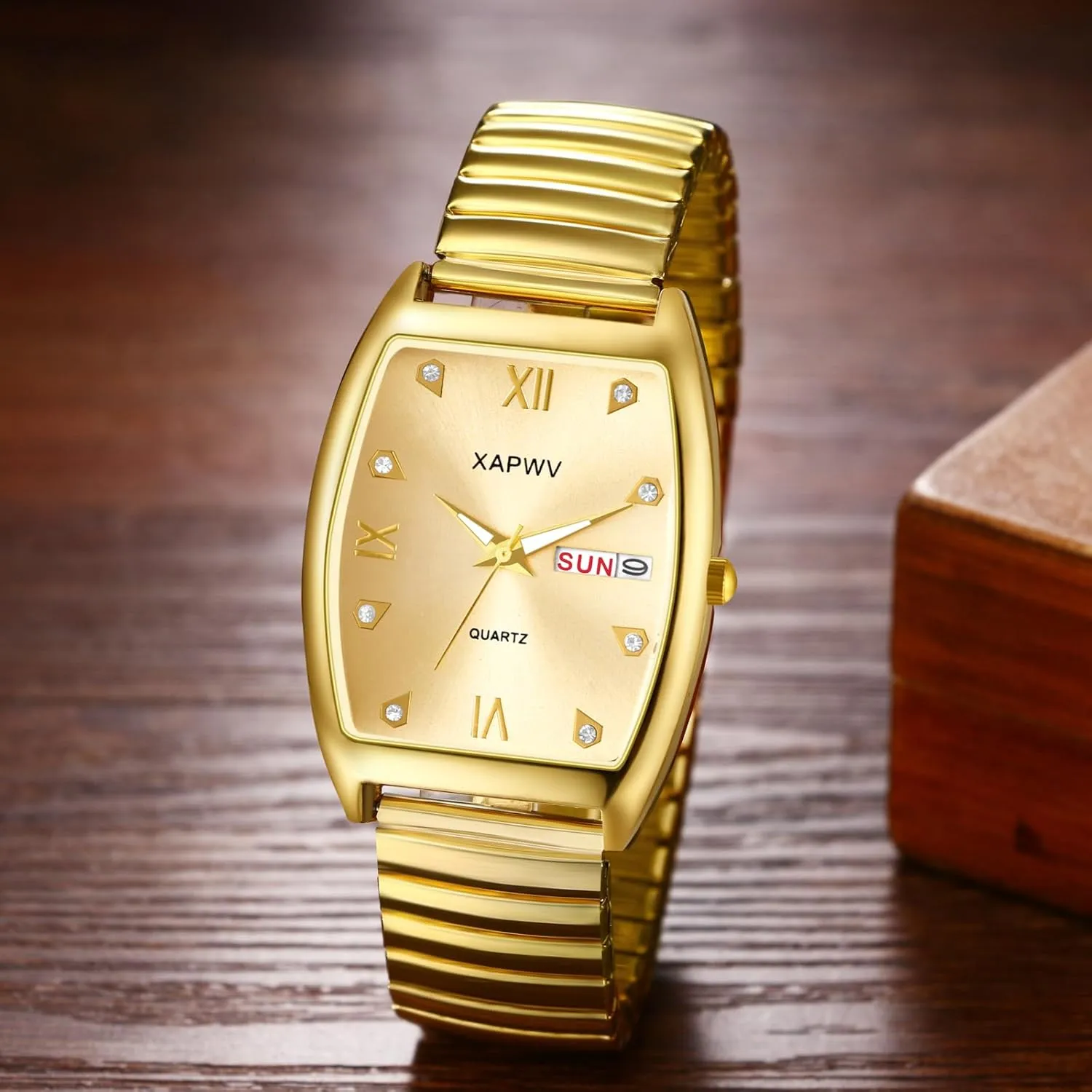 Avaner Elastic Strap Wrist Watches: Stretch Band Gold Silver Easy Reader Bracelet His and Her Bangle Wrist Watches for Men Women