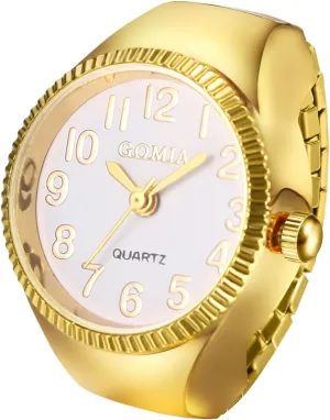 Avaner Stainless Steel Ring Watches: Elastic Band Mini Analog Quartz Gold Silver Finger Watches for Men and Women