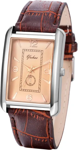 Avaner Vintage Square Wrist Watches: Analog Quartz Leather Business Casual Retro Watches for Men and Women