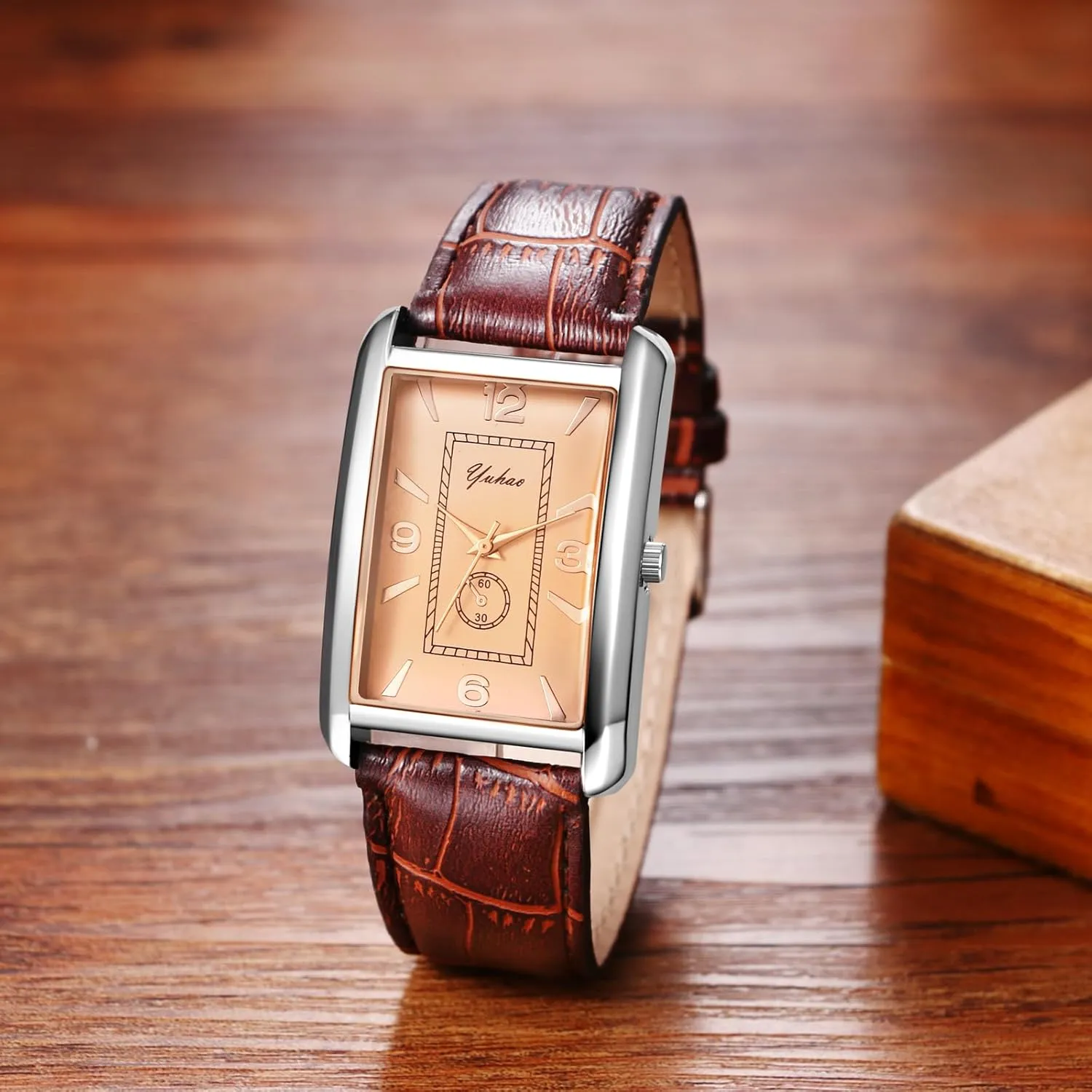 Avaner Vintage Square Wrist Watches: Analog Quartz Leather Business Casual Retro Watches for Men and Women