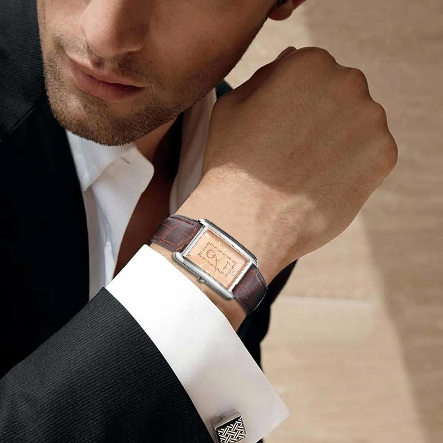 Avaner Vintage Square Wrist Watches: Analog Quartz Leather Business Casual Retro Watches for Men and Women