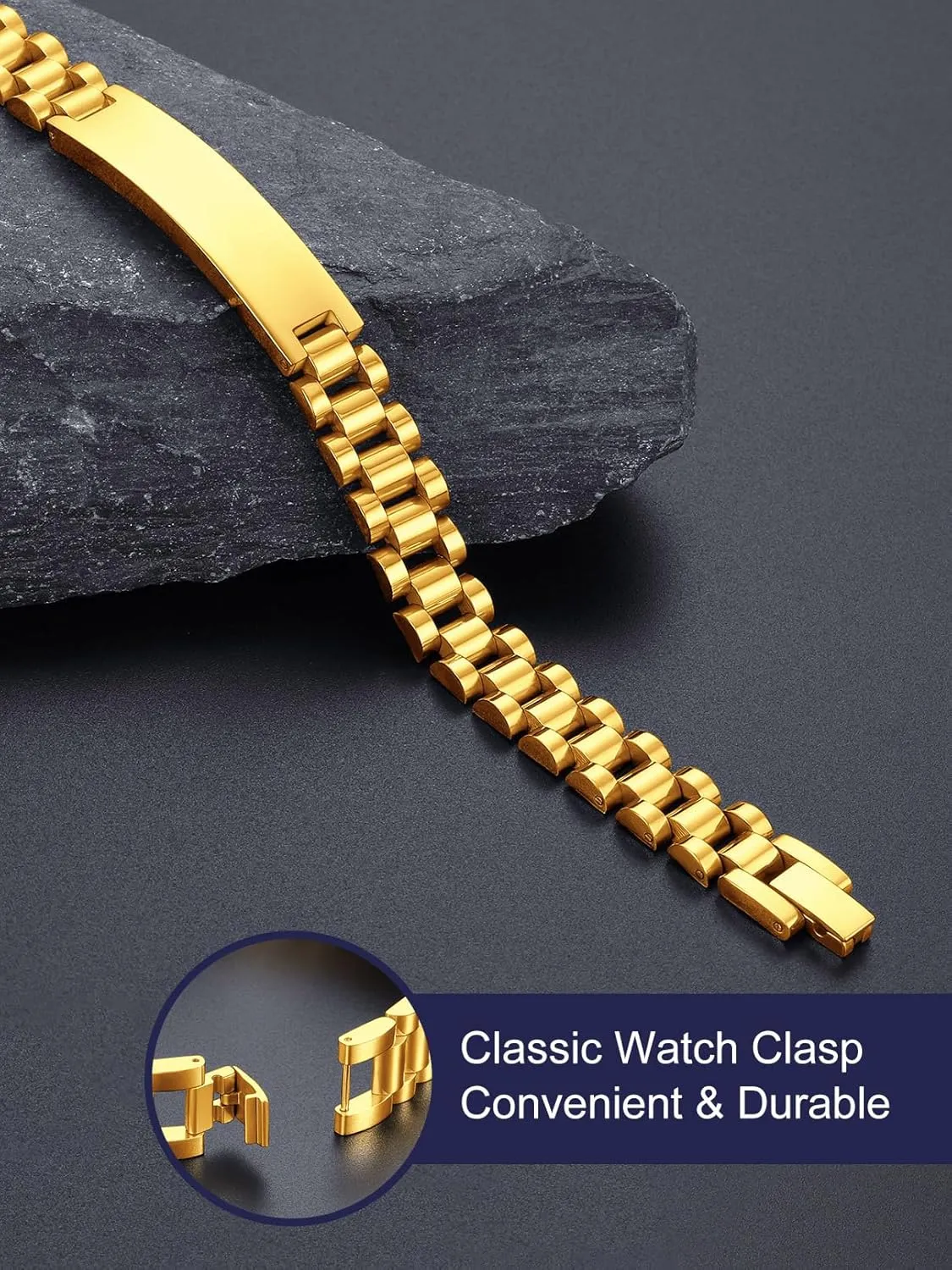 Bandmax Stainless Steel Watch Strap Link Chain Bracelets 10MM/15MM Waterproof Chic Chunky Fake Watch Hand Chain Wristbands Gift for Men Women, Custom Available