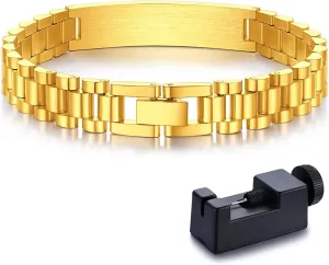 Bandmax Stainless Steel Watch Strap Link Chain Bracelets 10MM/15MM Waterproof Chic Chunky Fake Watch Hand Chain Wristbands Gift for Men Women, Custom Available