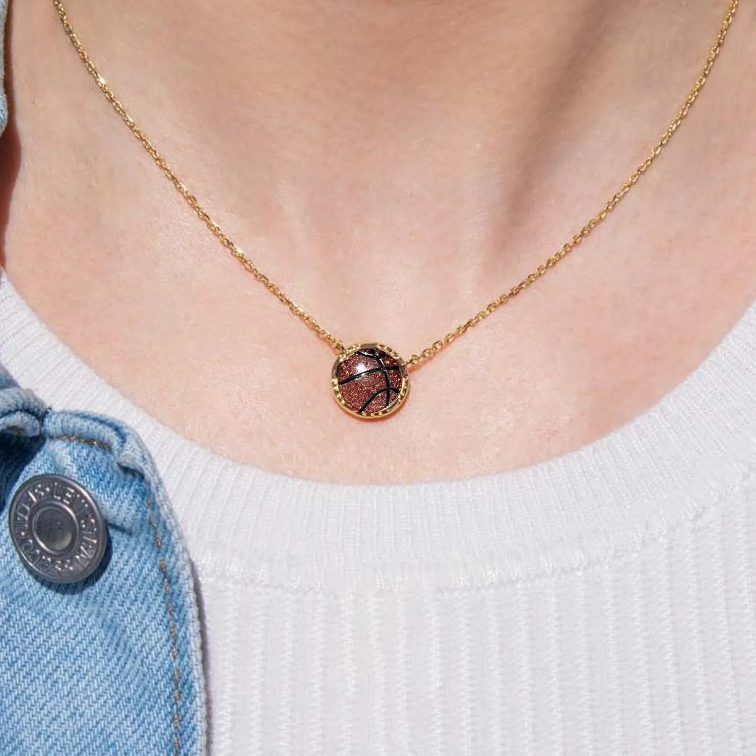 Basketball Pendant Necklace Sterling Silver Basketball Stuff Chain Basketball Accessories Jewelry Stackable Necklace for Teens, Jewelry for Player
