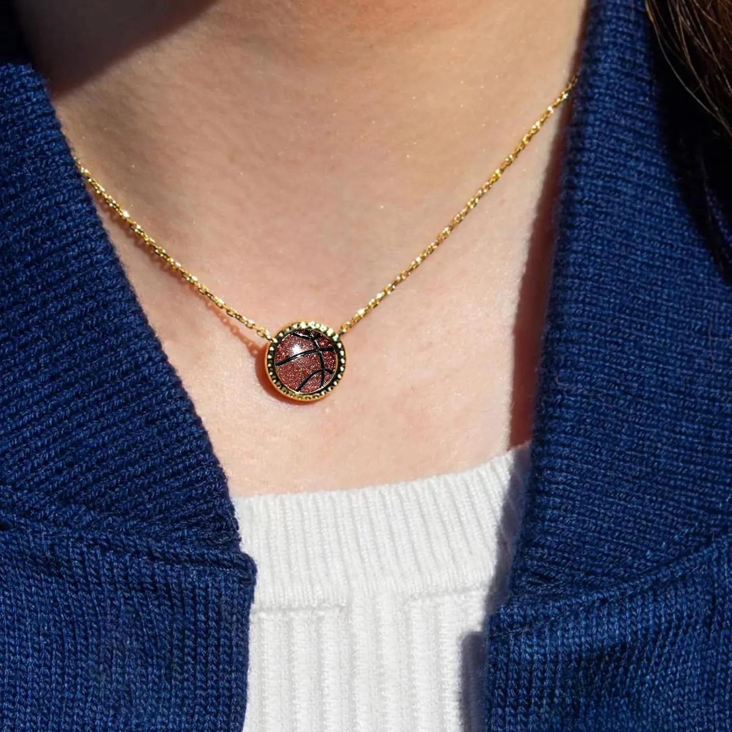 Basketball Pendant Necklace Sterling Silver Basketball Stuff Chain Basketball Accessories Jewelry Stackable Necklace for Teens, Jewelry for Player