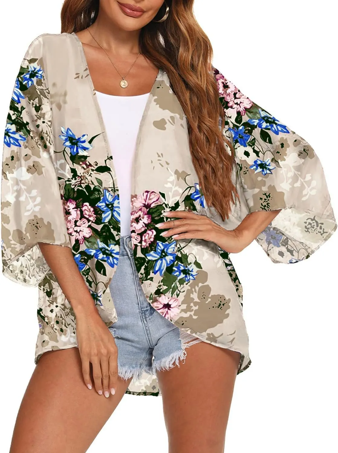 BB&KK Women's Floral Kimono Summer Short Cover Ups Tops