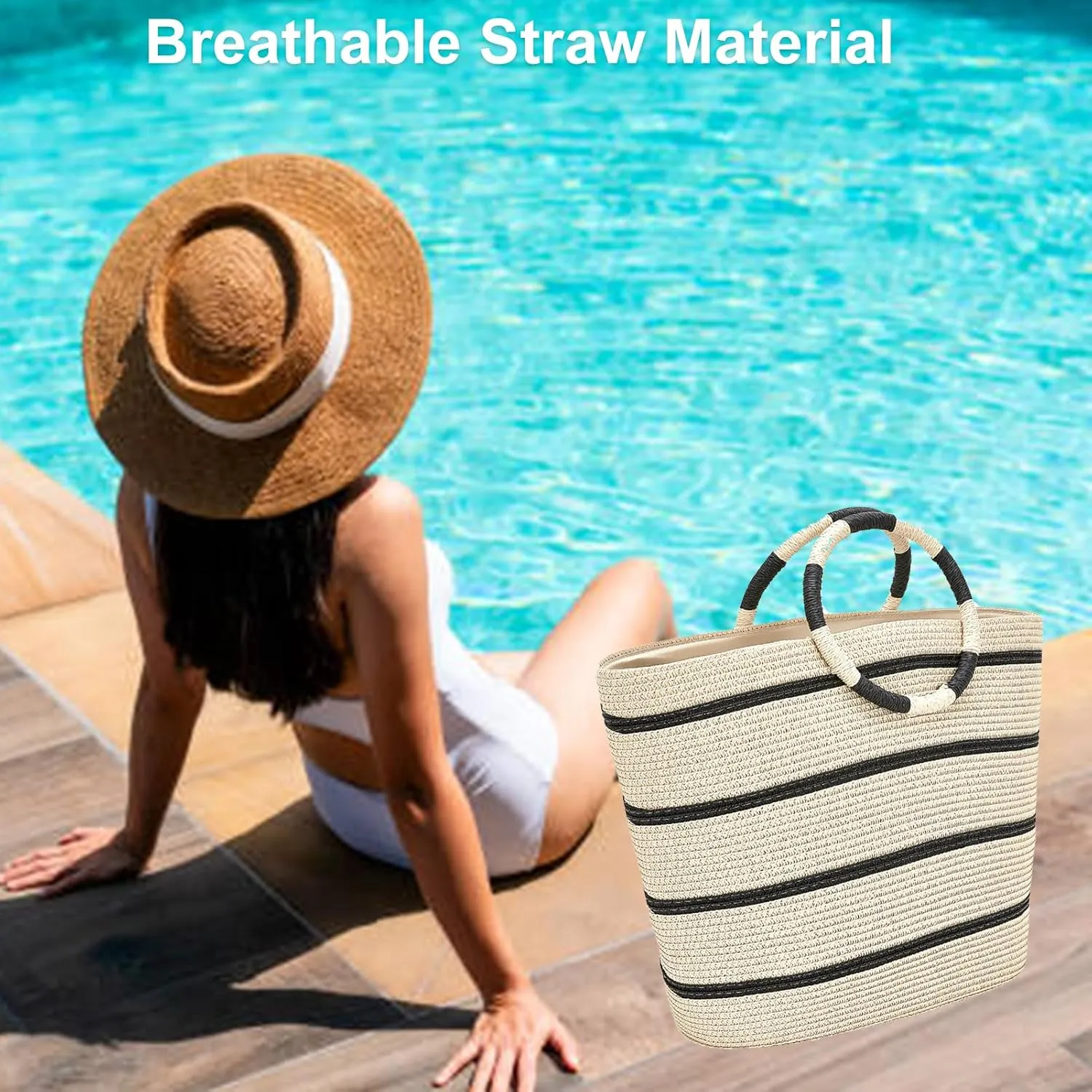 Beach Bags for Women Straw Tote Bag Summer Beach Bag Large Woven Straw Bag for Beach Vacation Holiday