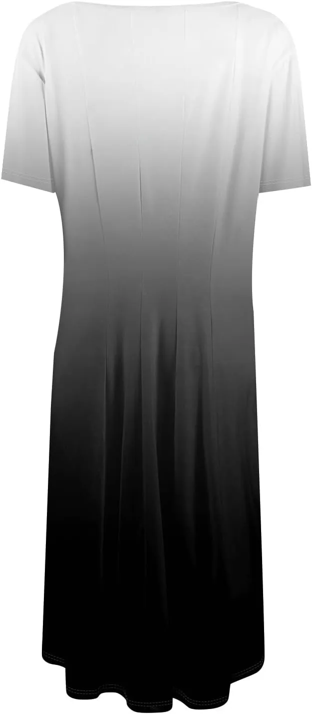 Beach Dresses for Women 2025 Summer Short Sleeve Vacation Sundresses Elegant Casual Crewneck Dress