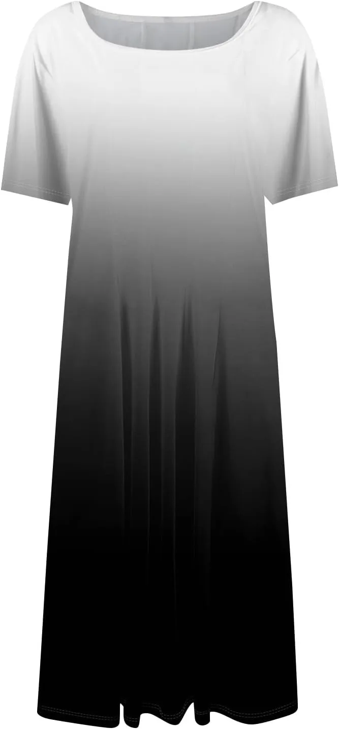 Beach Dresses for Women 2025 Summer Short Sleeve Vacation Sundresses Elegant Casual Crewneck Dress