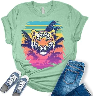 Beach Shirts for Women Coconut Trees Hawaiian Graphic Tshirt Summer Vacation Beach Tees Tops