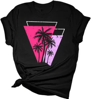 Beach Shirts for Women Coconut Trees Hawaiian Graphic Tshirt Summer Vacation Beach Tees Tops