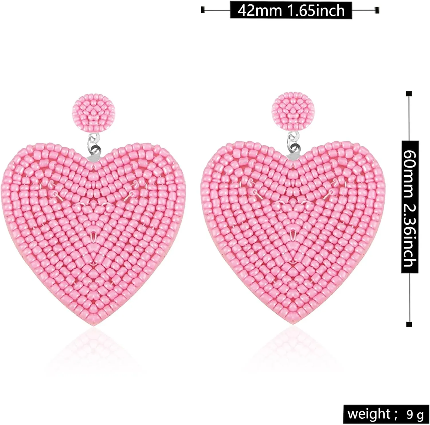 Beaded Drop Earrings Handmade Seed Bead Heart Hoop Dangle Bohemia Statement Earring Studs for Women