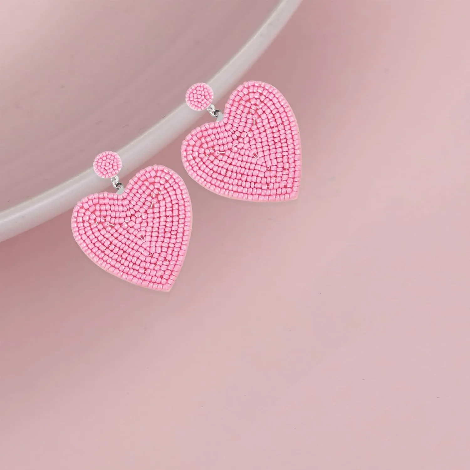 Beaded Drop Earrings Handmade Seed Bead Heart Hoop Dangle Bohemia Statement Earring Studs for Women