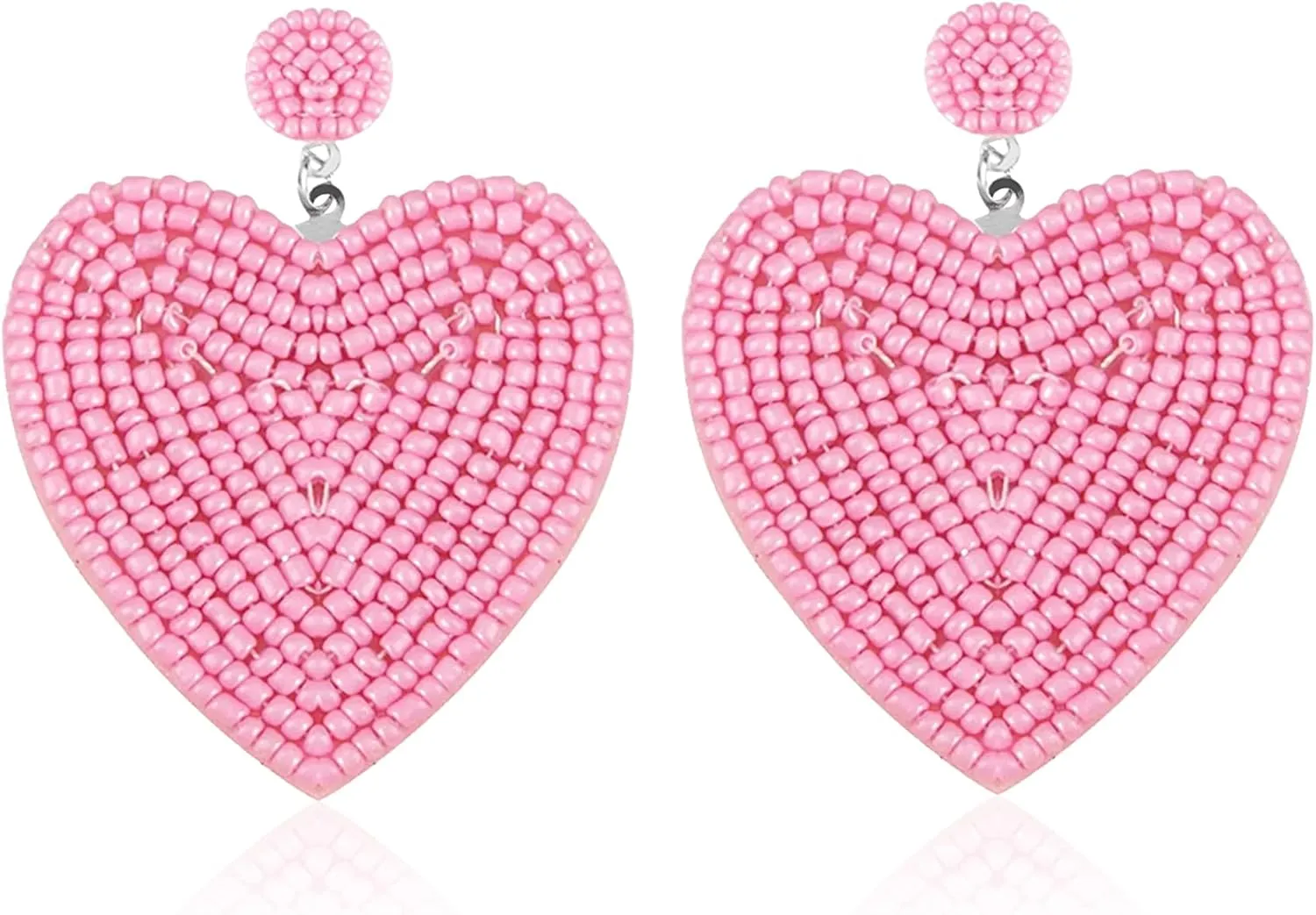 Beaded Drop Earrings Handmade Seed Bead Heart Hoop Dangle Bohemia Statement Earring Studs for Women
