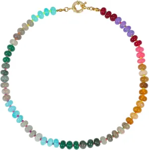 Beaded Gemstone Necklace for Women, Colorful Boho Bead Choker Necklace Natural Stone Freshwater Pearl Surfer Beach Necklace 14K Gold Plated Summer Handmade Jewelry Gifts