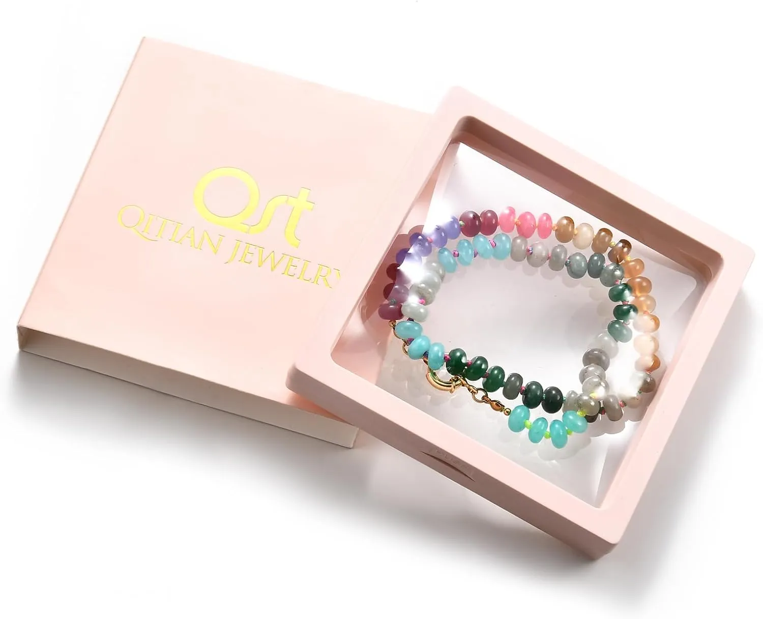 Beaded Gemstone Necklace for Women, Colorful Boho Bead Choker Necklace Natural Stone Freshwater Pearl Surfer Beach Necklace 14K Gold Plated Summer Handmade Jewelry Gifts