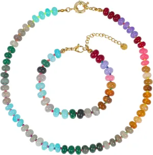 Beaded Gemstone Necklace for Women, Colorful Boho Bead Choker Necklace Natural Stone Freshwater Pearl Surfer Beach Necklace 14K Gold Plated Summer Handmade Jewelry Gifts