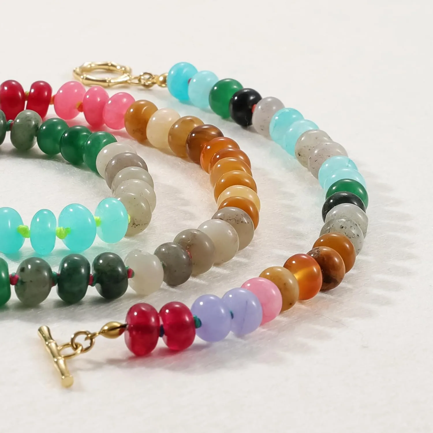 Beaded Gemstone Necklace for Women, Colorful Boho Bead Choker Necklace Natural Stone Freshwater Pearl Surfer Beach Necklace 14K Gold Plated Summer Handmade Jewelry Gifts