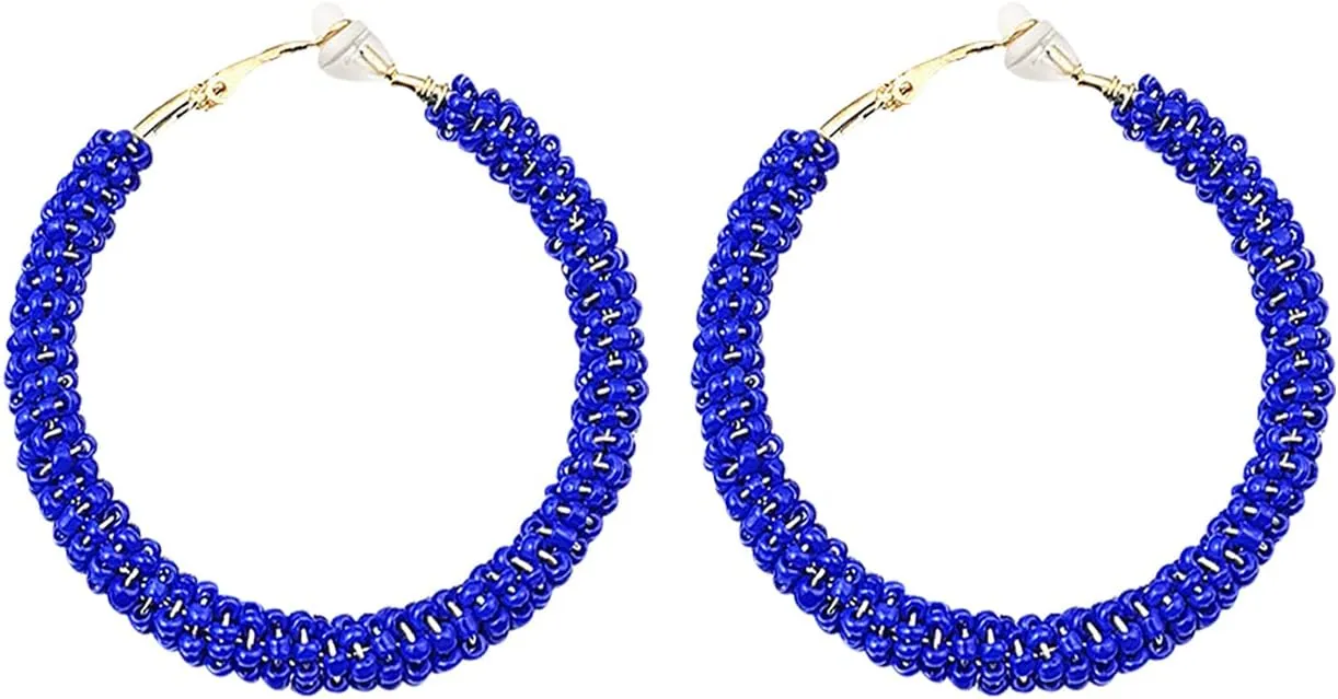 Beaded Hoop Earrings for Women Mixed Color Bead Dangle Bohemia Hoop Dangle Earring Studs
