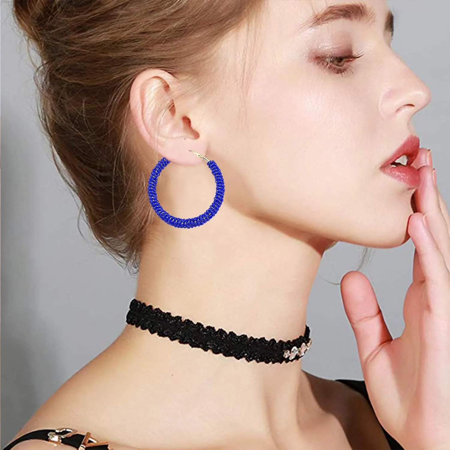 Beaded Hoop Earrings for Women Mixed Color Bead Dangle Bohemia Hoop Dangle Earring Studs