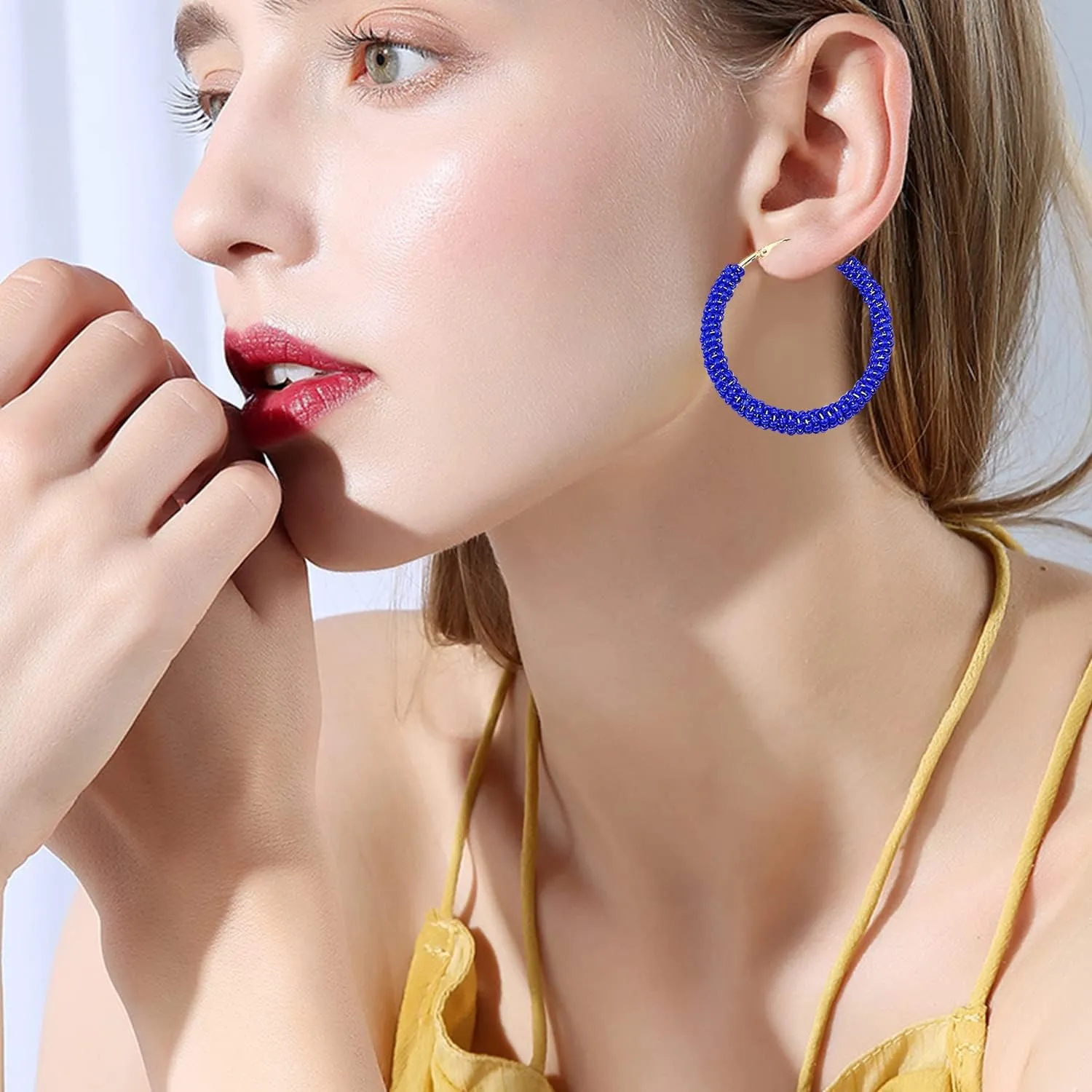 Beaded Hoop Earrings for Women Mixed Color Bead Dangle Bohemia Hoop Dangle Earring Studs