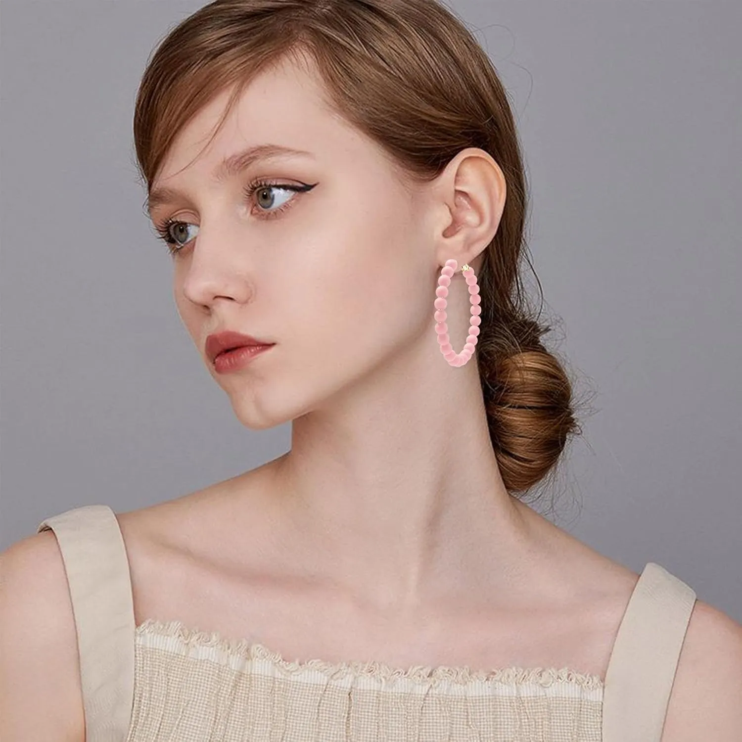 Beaded Hoop Earrings Women Bohemian Circle Round Colorful Bead Dangle Earrings for Women