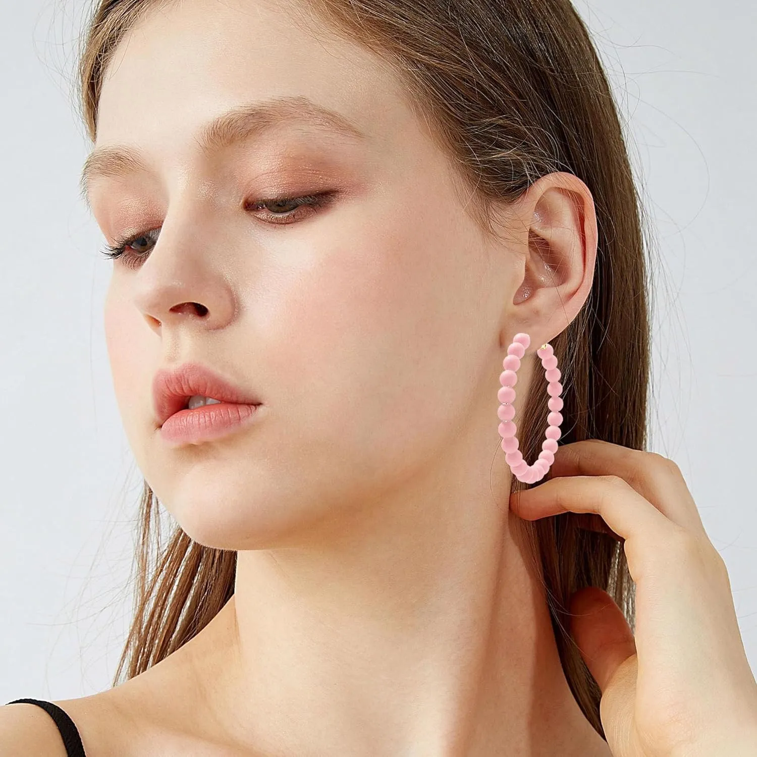 Beaded Hoop Earrings Women Bohemian Circle Round Colorful Bead Dangle Earrings for Women
