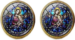 Beautiful God Bless The Virgin Mary Glass Earrings Jewelry Christian Jewelry Faith Gift Beautiful Jewelry Gift