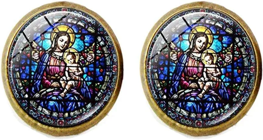 Beautiful God Bless The Virgin Mary Glass Earrings Jewelry Christian Jewelry Faith Gift Beautiful Jewelry Gift