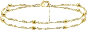 BERISO Ankle Bracelets for Women 14k Gold Plated Waterproof Dainty Anklets for Women Adjustable Size Jewelry Gifts for Women