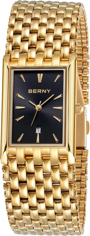 BERNY Gold Watches for Men with Date Window Japanese Quartz Movement Waterproof Men's Wrist Watches Luxury Casual Fashion Mens Watch