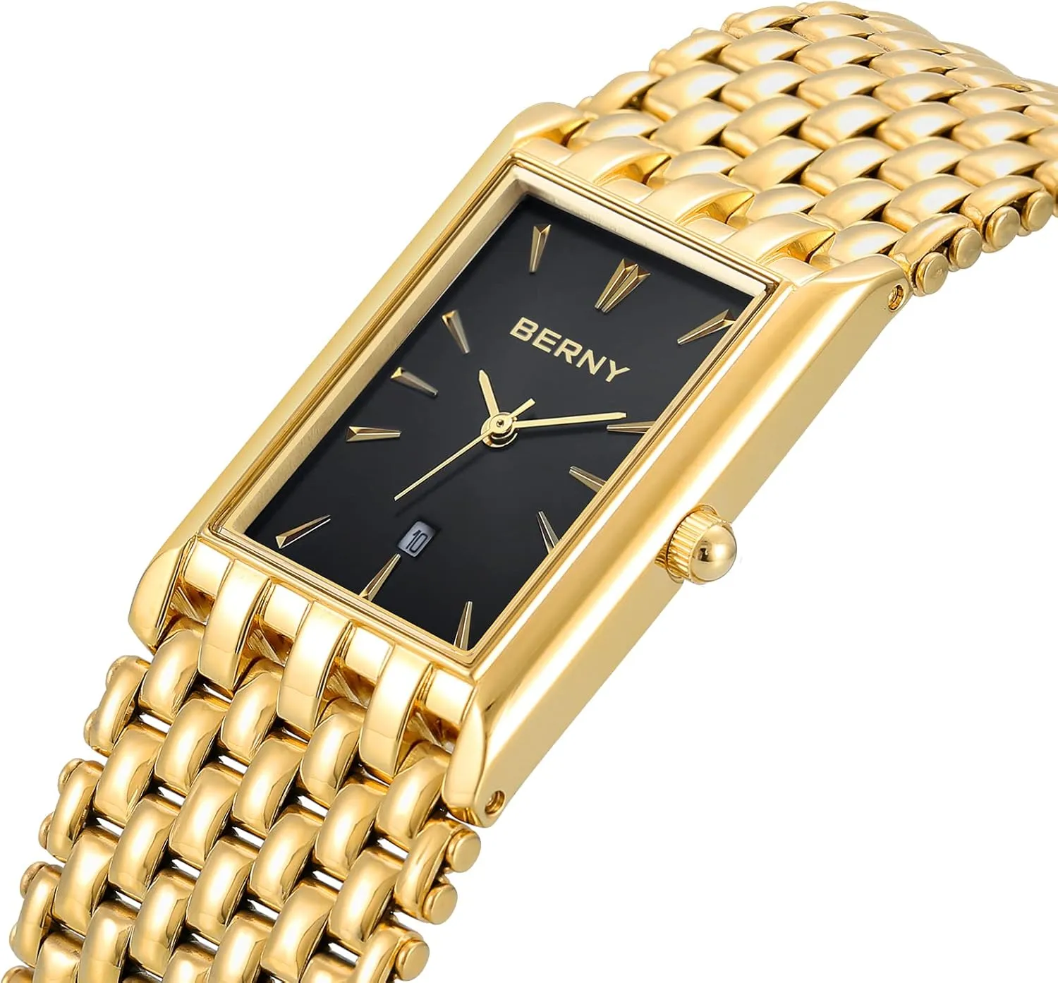 BERNY Gold Watches for Men with Date Window Japanese Quartz Movement Waterproof Men's Wrist Watches Luxury Casual Fashion Mens Watch