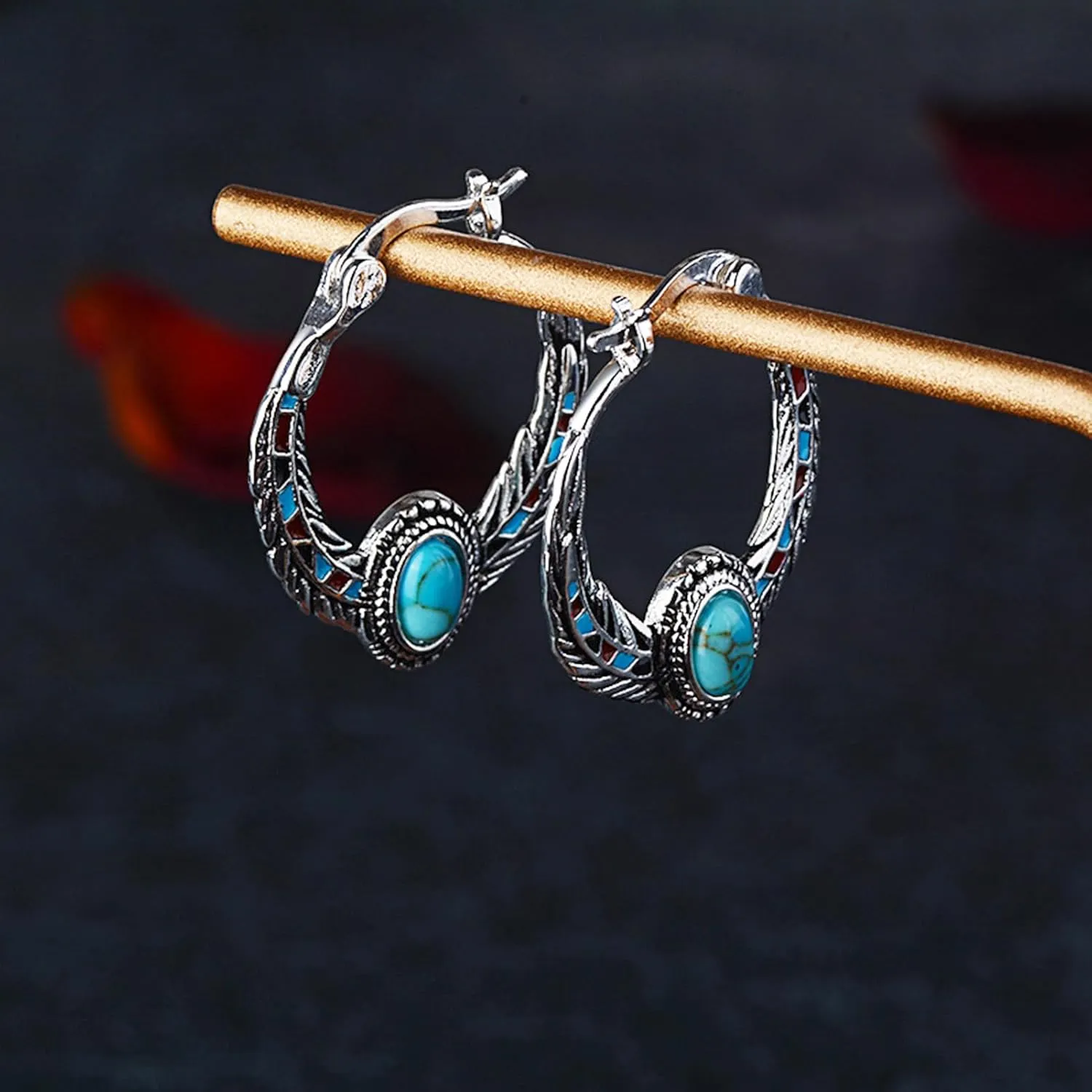 BG&WLing Turquoise Earrings 925 Sterling Silver Teardrop Dangle Drop Earring Western Bohemia Vintage Jewelry for Women