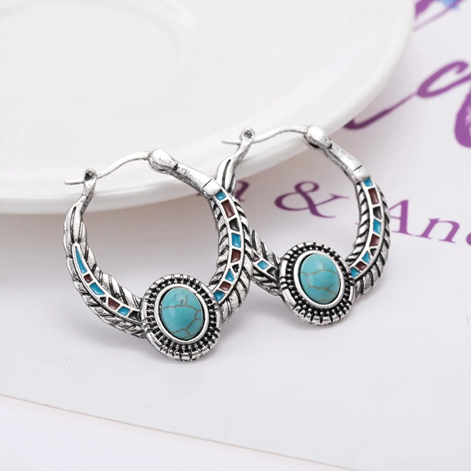 BG&WLing Turquoise Earrings 925 Sterling Silver Teardrop Dangle Drop Earring Western Bohemia Vintage Jewelry for Women