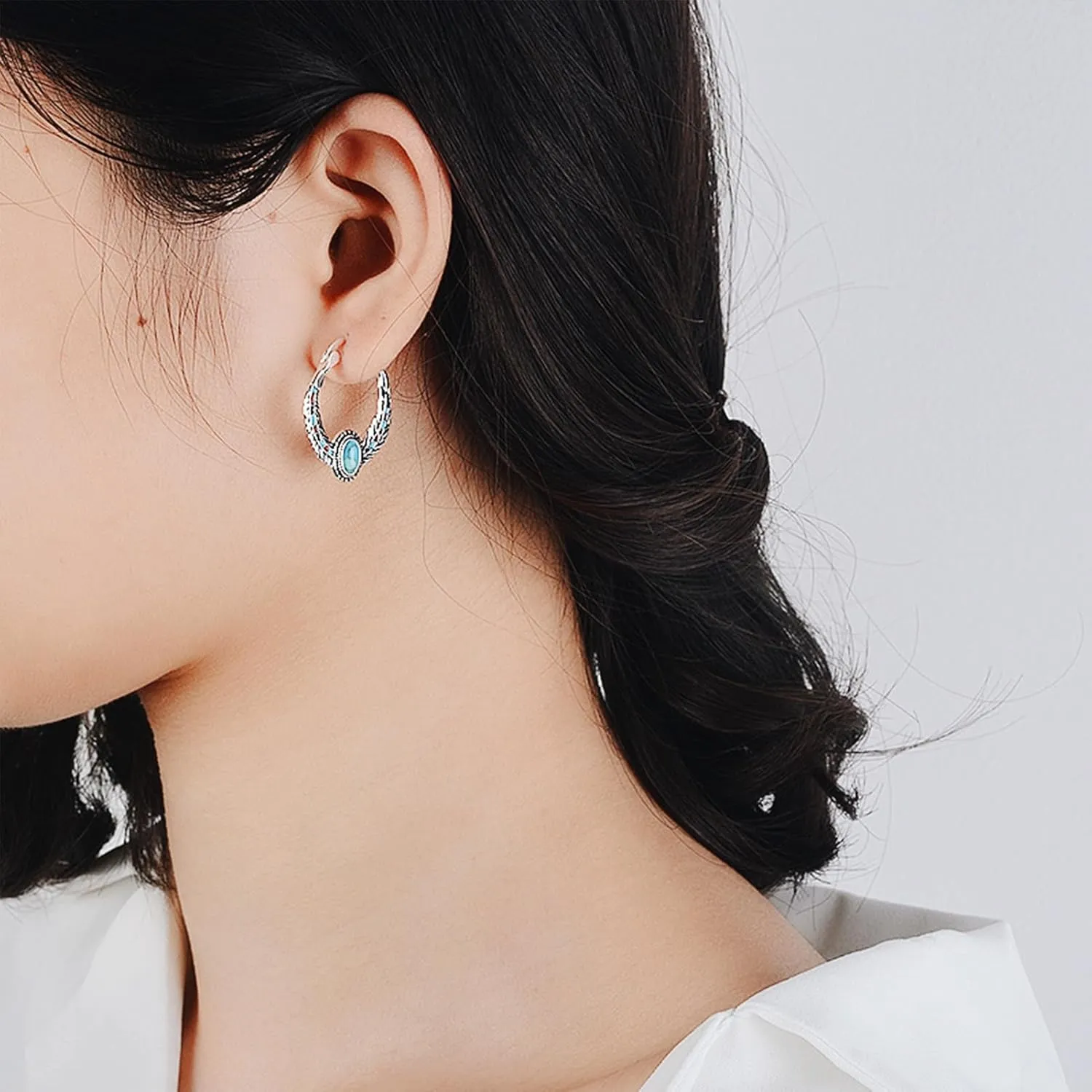 BG&WLing Turquoise Earrings 925 Sterling Silver Teardrop Dangle Drop Earring Western Bohemia Vintage Jewelry for Women