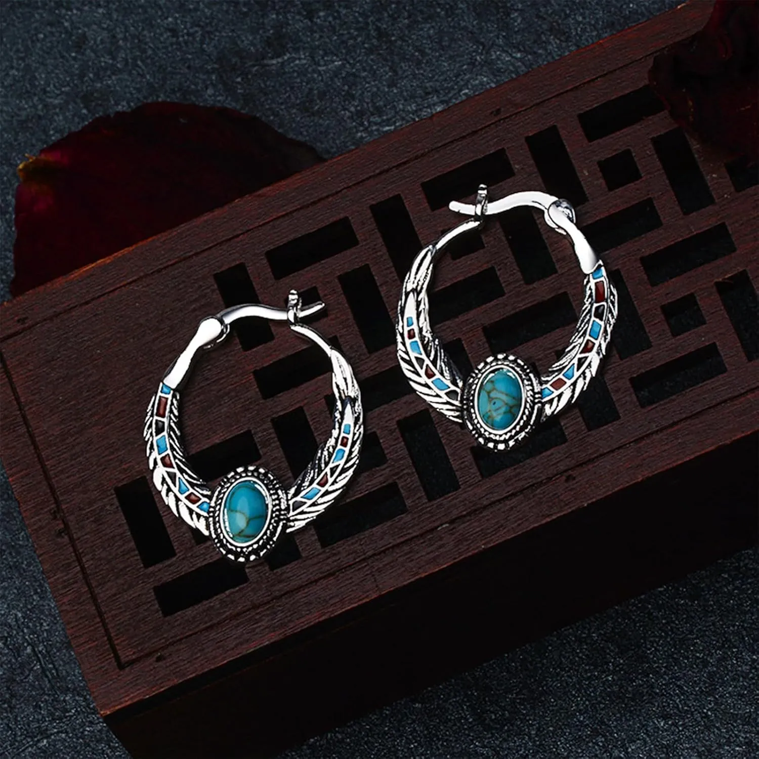 BG&WLing Turquoise Earrings 925 Sterling Silver Teardrop Dangle Drop Earring Western Bohemia Vintage Jewelry for Women