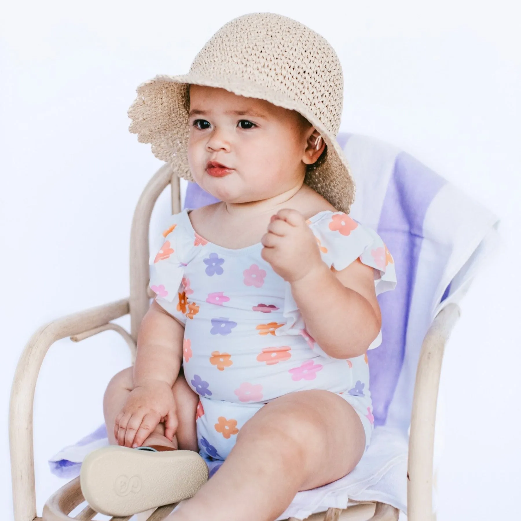 Big Daisies Ruffle Sleeves One-Piece Bathing Suit
