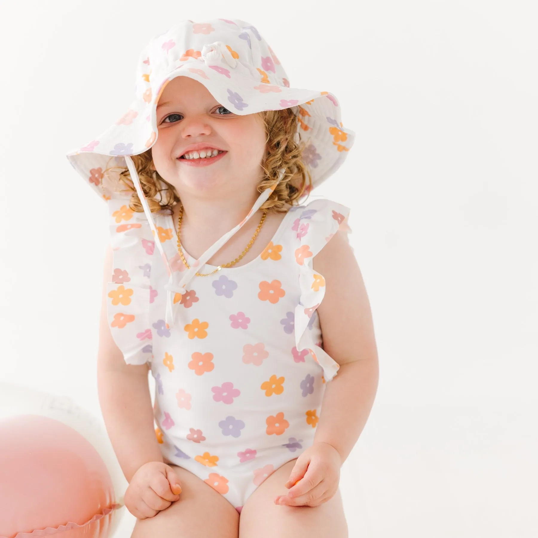 Big Daisies Ruffle Sleeves One-Piece Bathing Suit