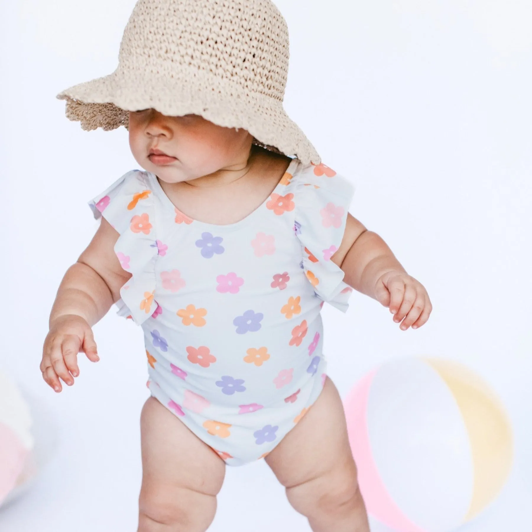 Big Daisies Ruffle Sleeves One-Piece Bathing Suit