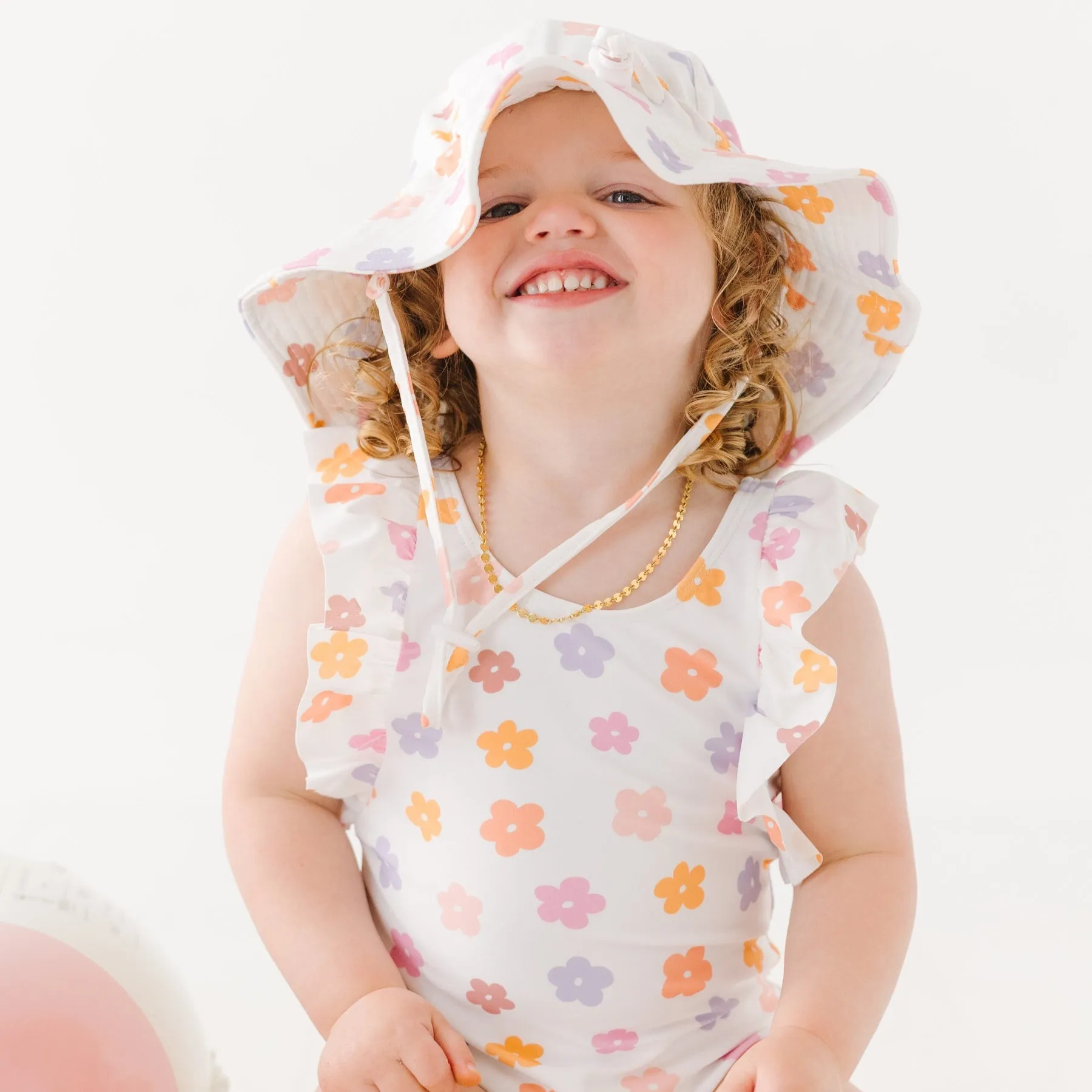 Big Daisies Ruffle Sleeves One-Piece Bathing Suit
