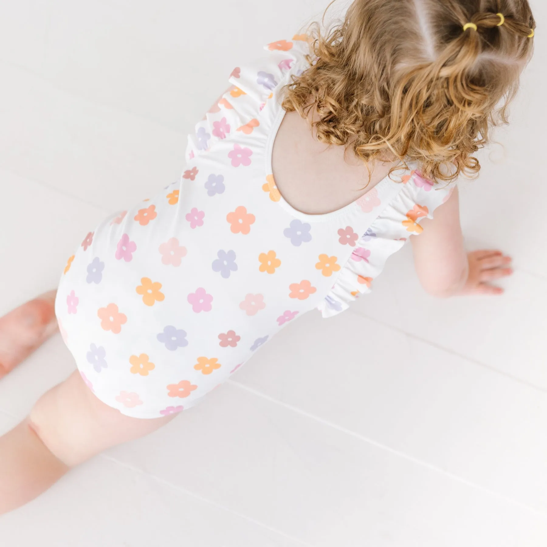 Big Daisies Ruffle Sleeves One-Piece Bathing Suit