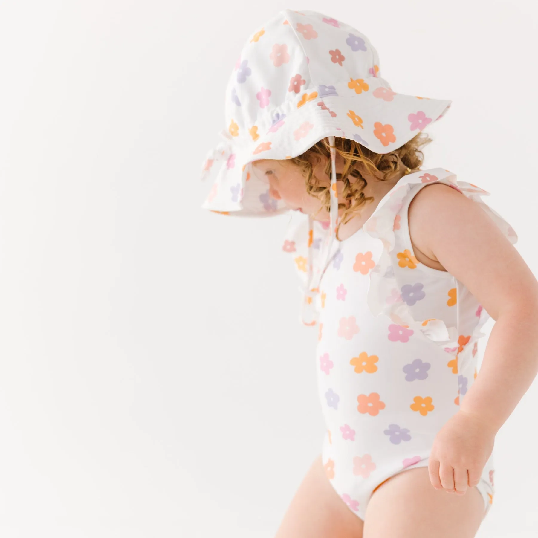Big Daisies Ruffle Sleeves One-Piece Bathing Suit